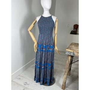 ANGIE Smocked Maxi Dress Paisley Calico Florals Spaghetti Strap Dress Size M